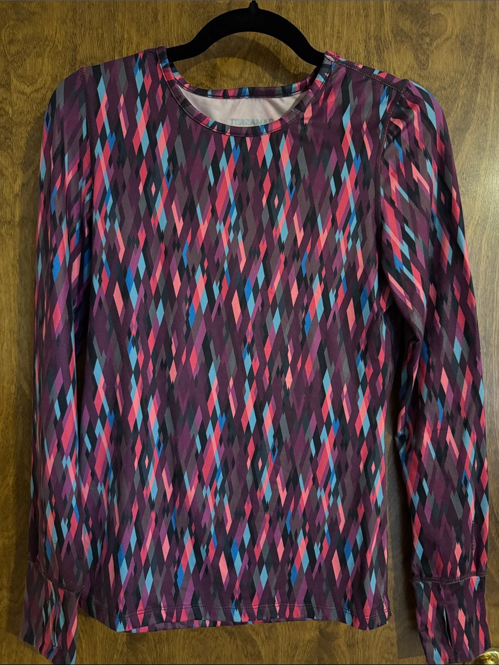 Long Sleeve Terramar Geometric Baselayer Print Top in Plum Pink - Women
